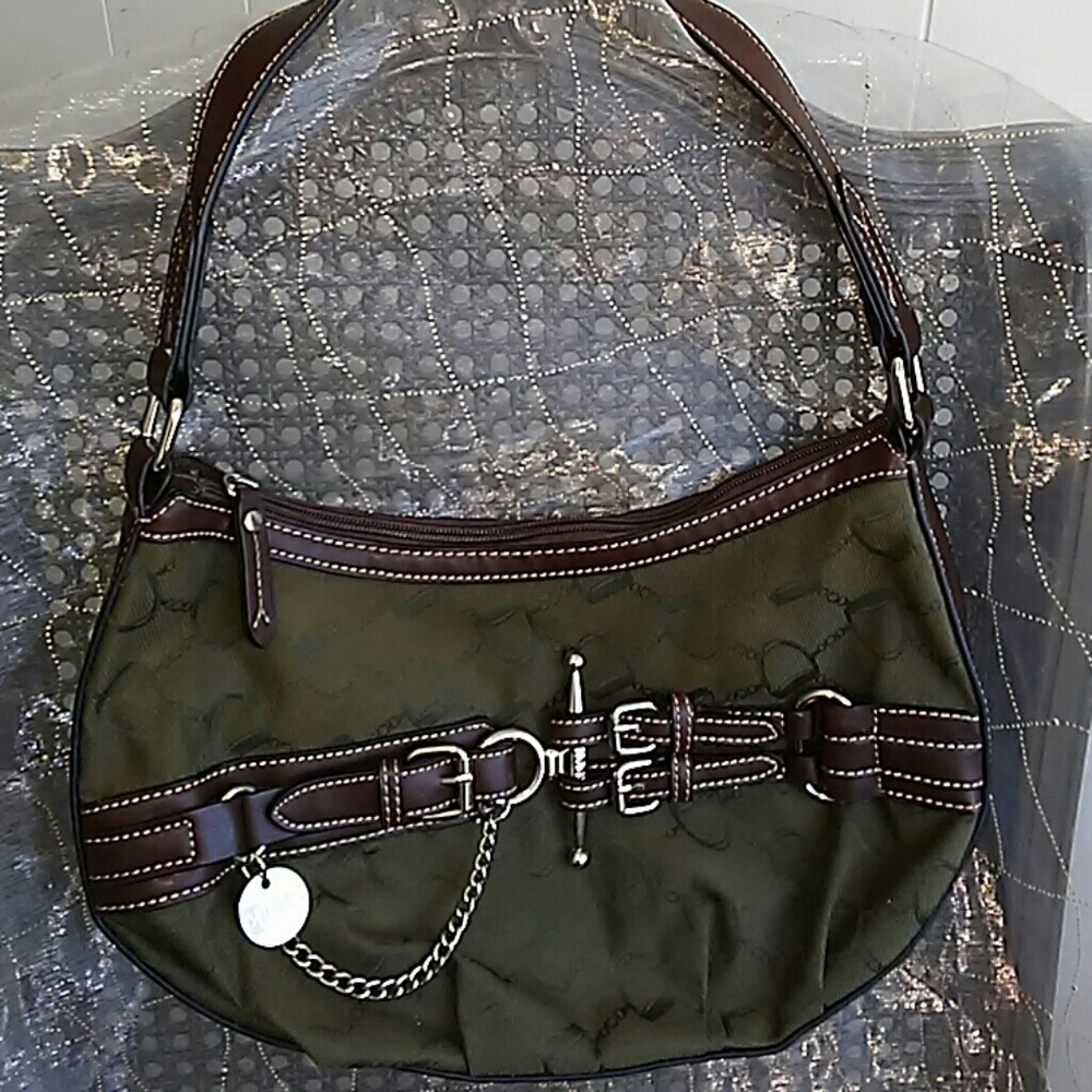 CHAPS Olive green small hobo brown vinyl