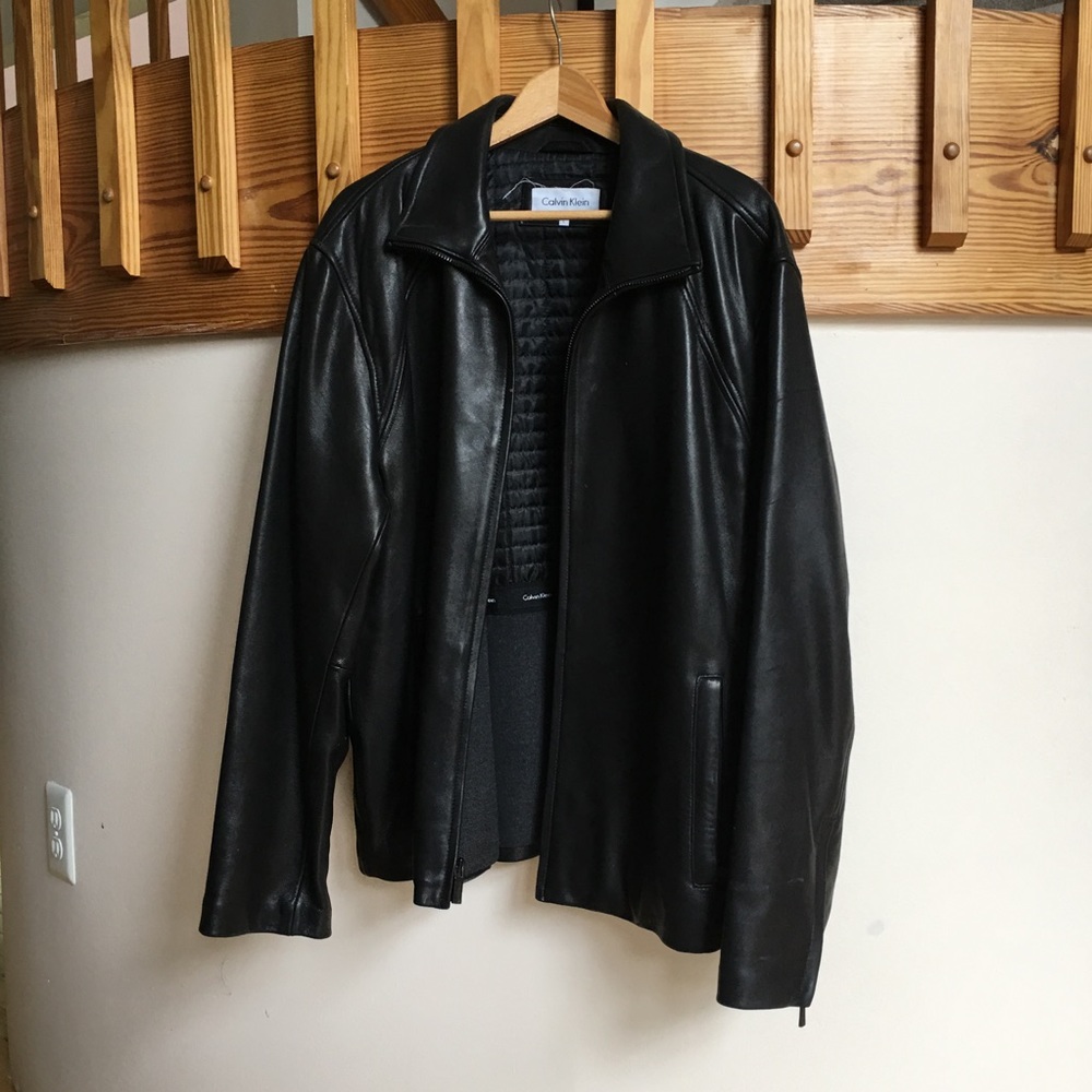 Calvin Klein Leather Jacket in  black