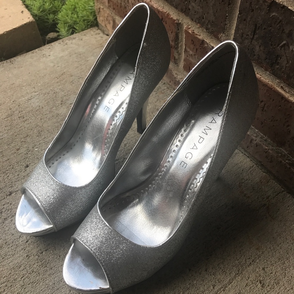 Silver Peep-Toe Heels