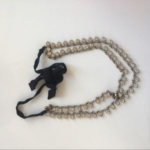 Crystal chain and ribbon necklace