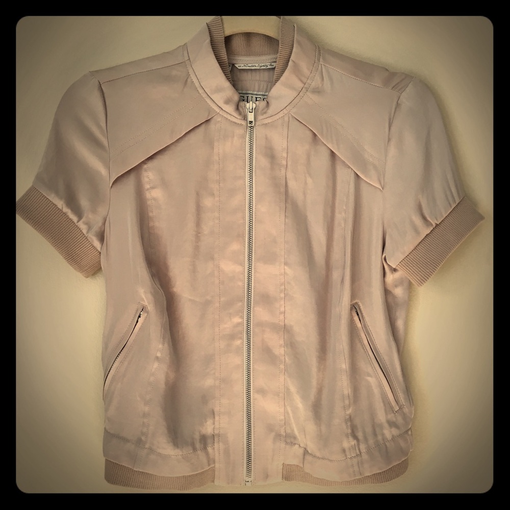 Guess Gold Zip Up Jacket XS Satin (Rayon/Poly)