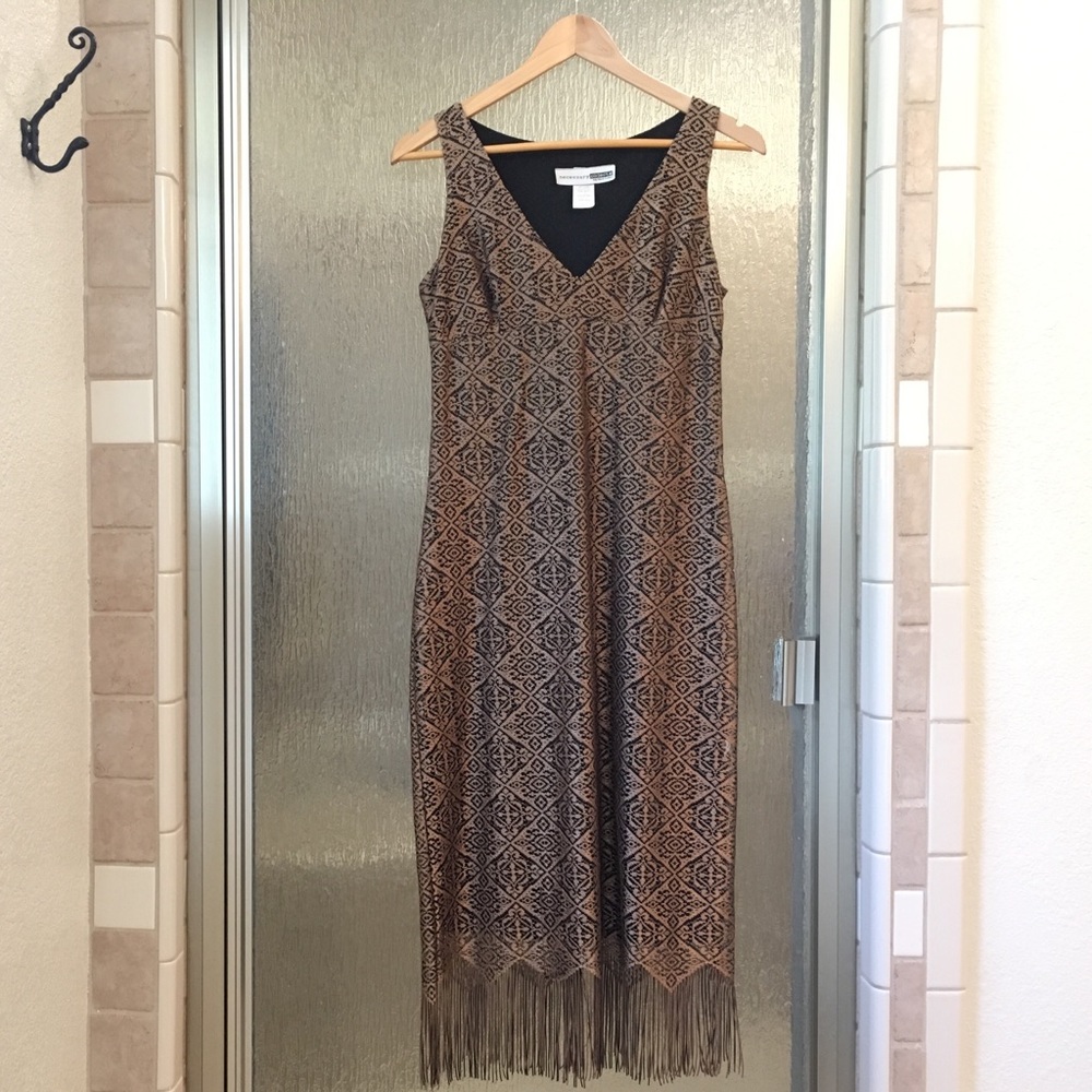 Flapper-style 1920s inspired bronze dress