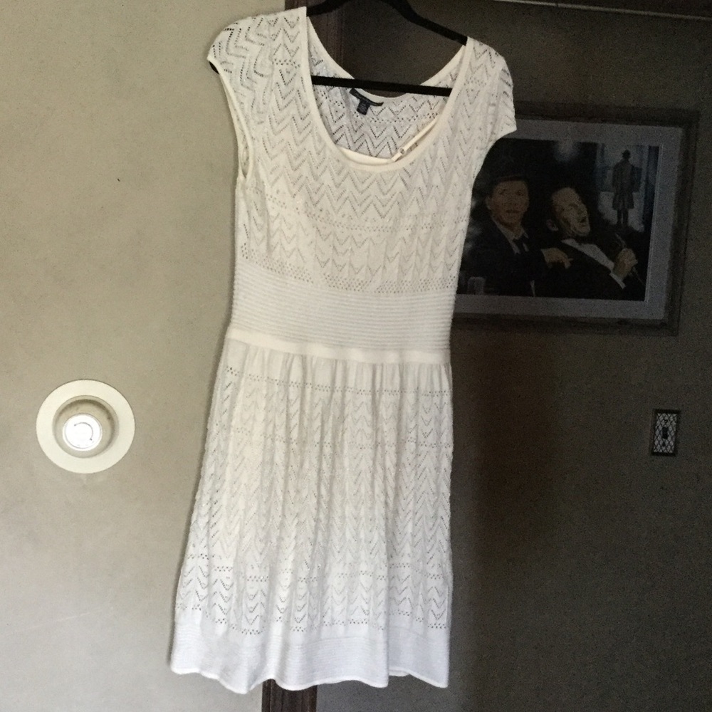 Ivory sweater dress with metallic stitching