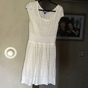 Ivory sweater dress with metallic stitching