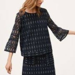 NWT LOFT Textured 3/4 Sleeve Top w/ Bell Sleeves