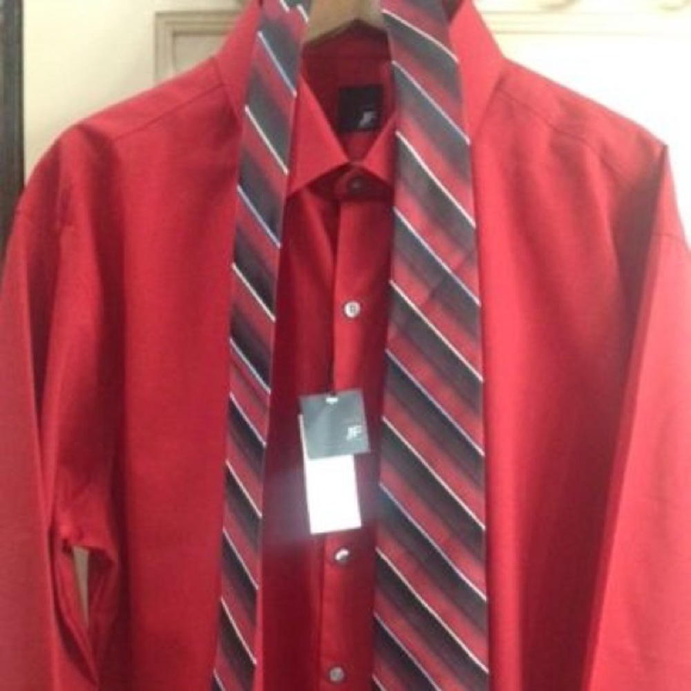J Ferrar Red Slim Fit 18-18.5 34/35 w Stafford Tie