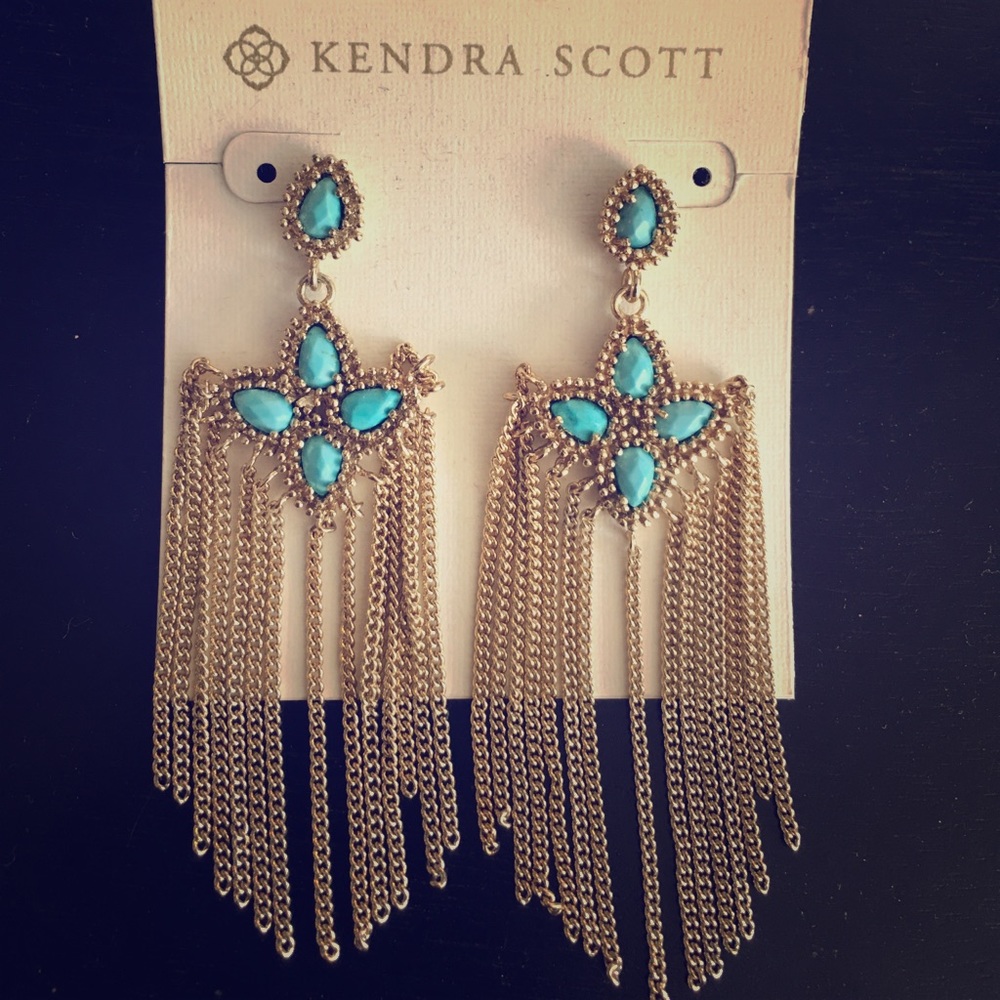 Kendra Scott fringe drop turquoise & gold earrings