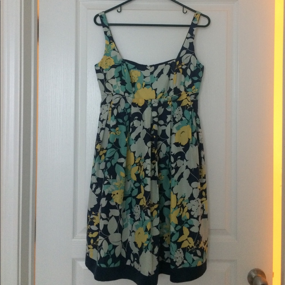 BCBG blue yellow floral print silk dress size 6