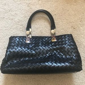 Leather Cole Haan basketweave tophandle bag