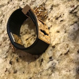 BCBG Black Leather Cuff with Gold Hardware