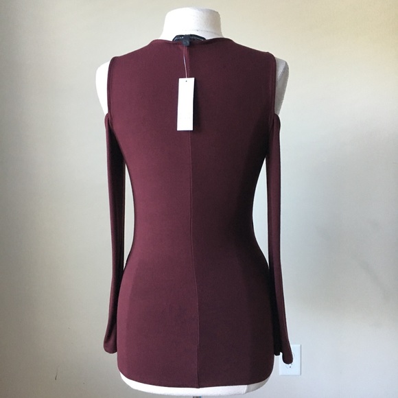 Cold shoulder surplice burgundy lace up top - Picture 5 of 6