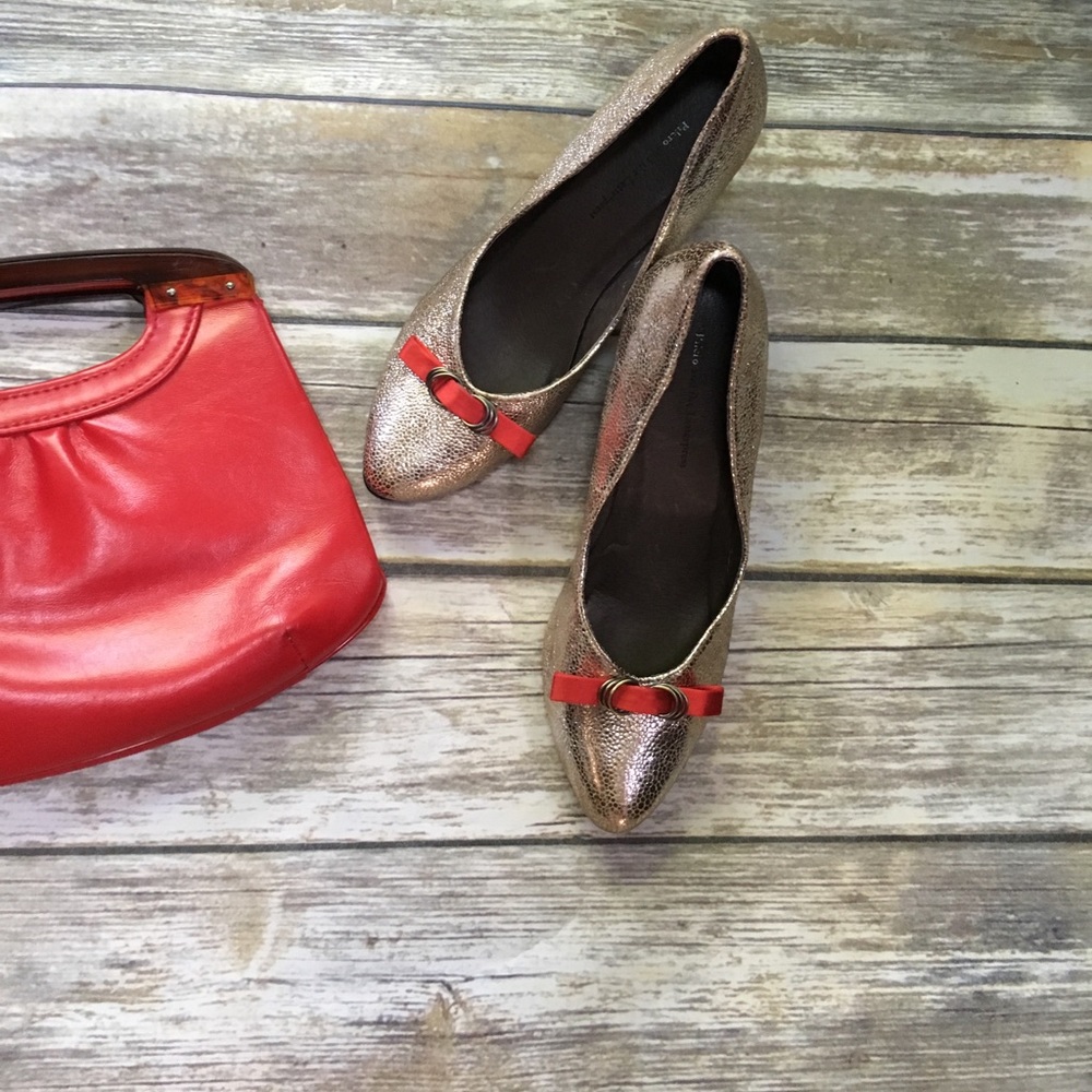 Pilcro and the Letterpress Gold Pebbled Pumps