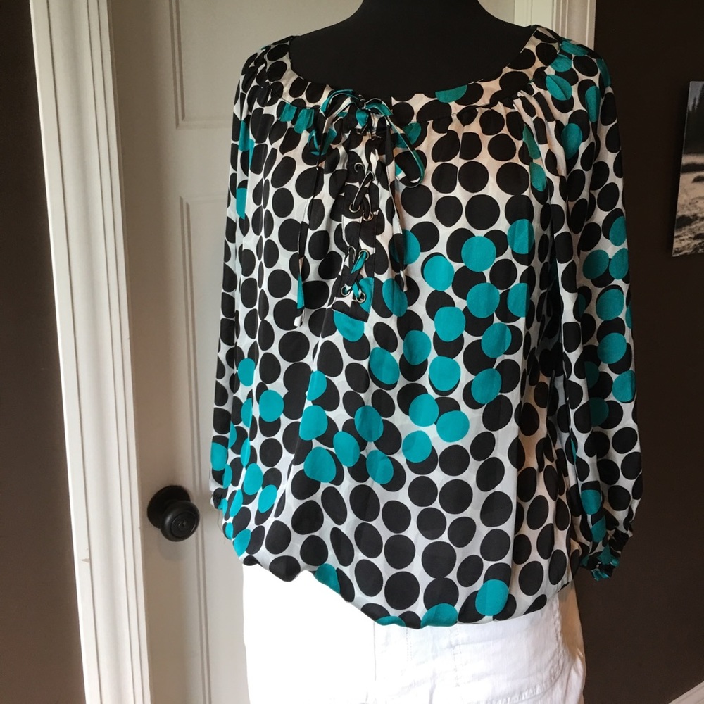 Blouse black, white, teal