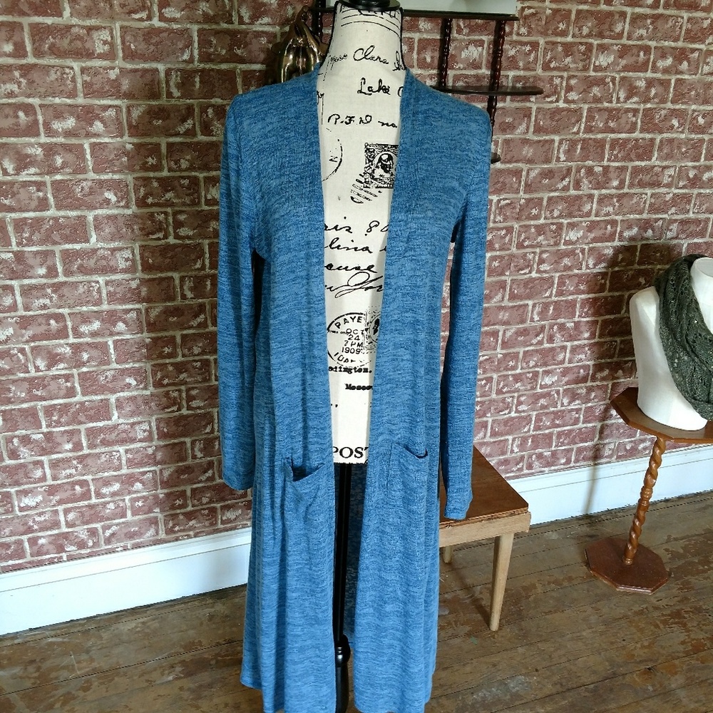 Duster cardigans.  Teal blue.