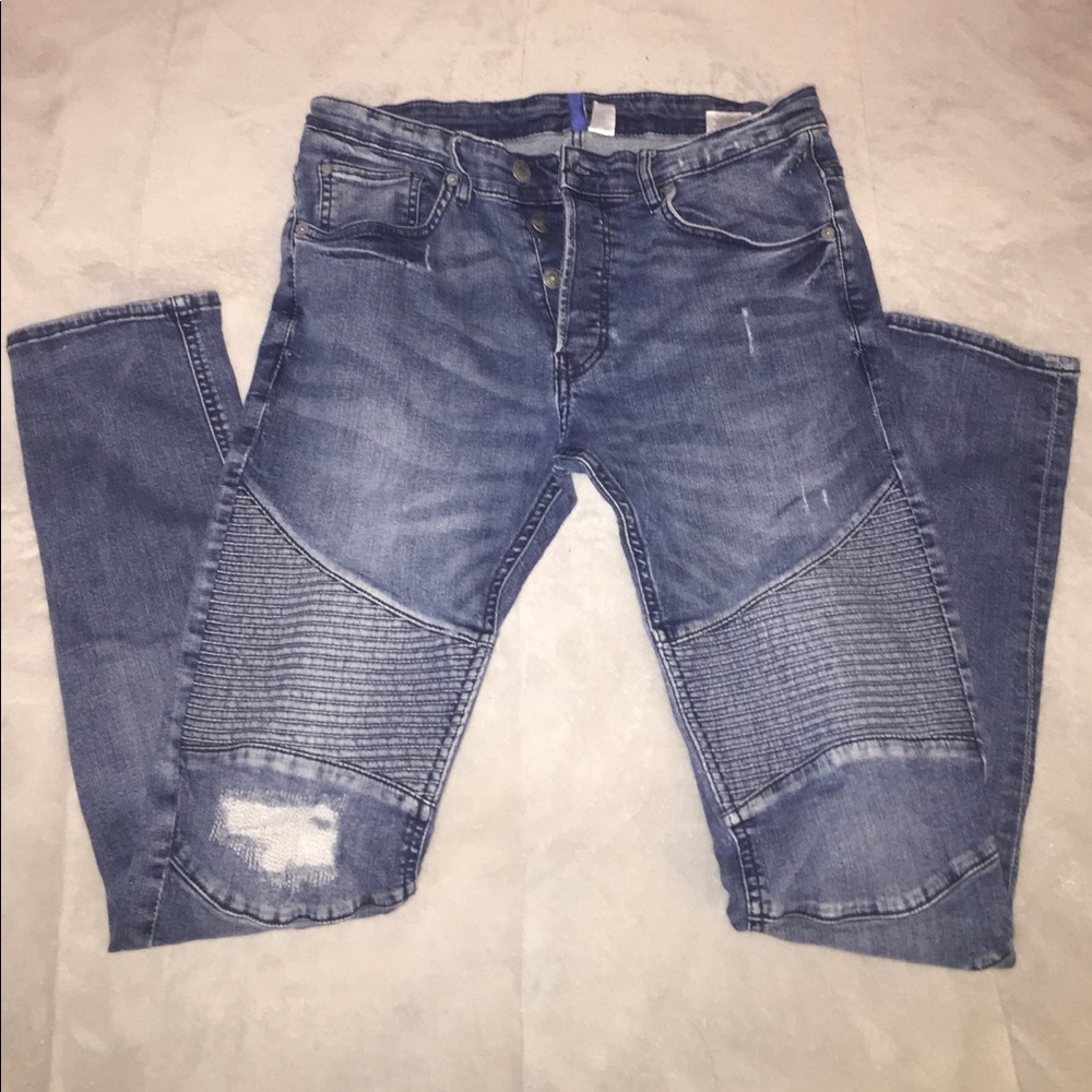 H&M ribbed ripped skinny jeans blue