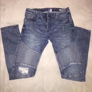 H&M ribbed ripped skinny jeans blue