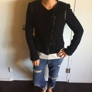 L''Agence Navy Jacket with Leather Trim Size S