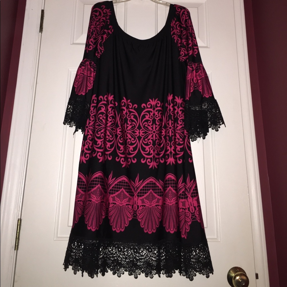 Hot Pink/Black Lace-Trimmed Dress Size XXL