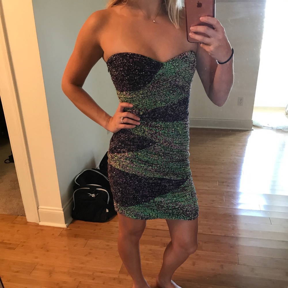 BCBG Maxazria Ruched Pattern Cocktail Dress