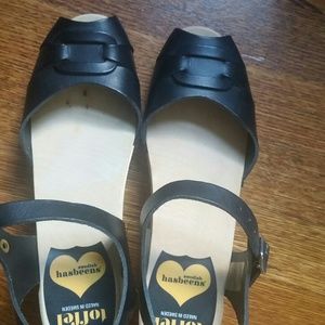 Swedish Hasbeens "peep toe super high"  clogs NWOT