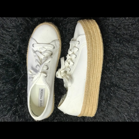 white canvas platform trainers