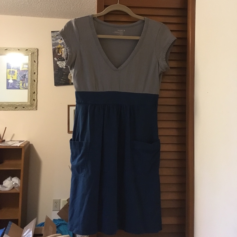 Navy and gray v-neck dress