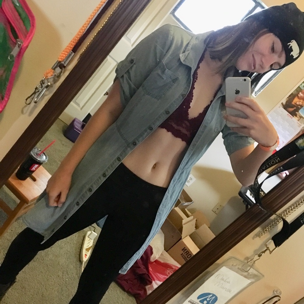 Faux denim button down dress