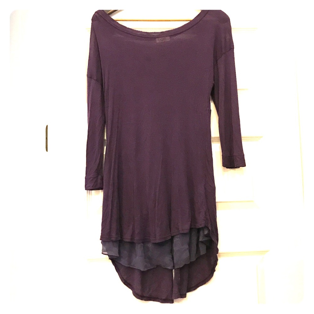 Purple Ogle layered knit and silk top