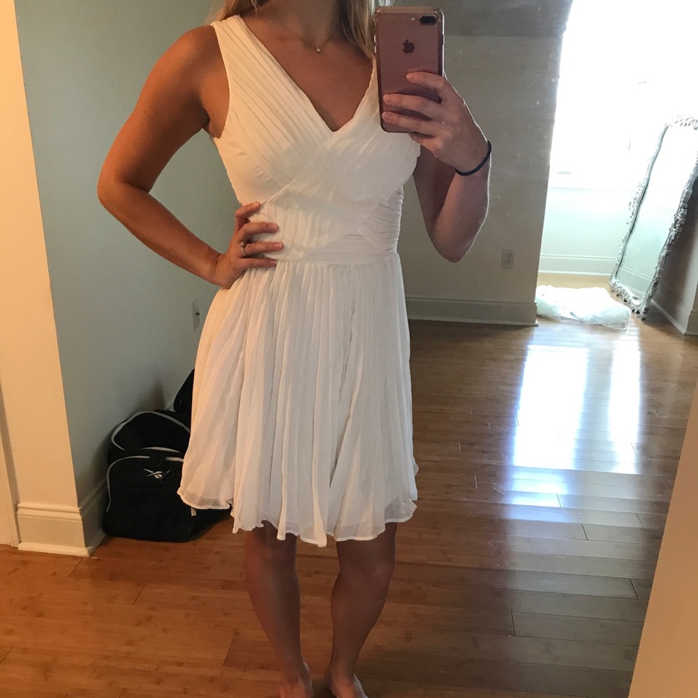 Esley White Flowy Pleated Dress