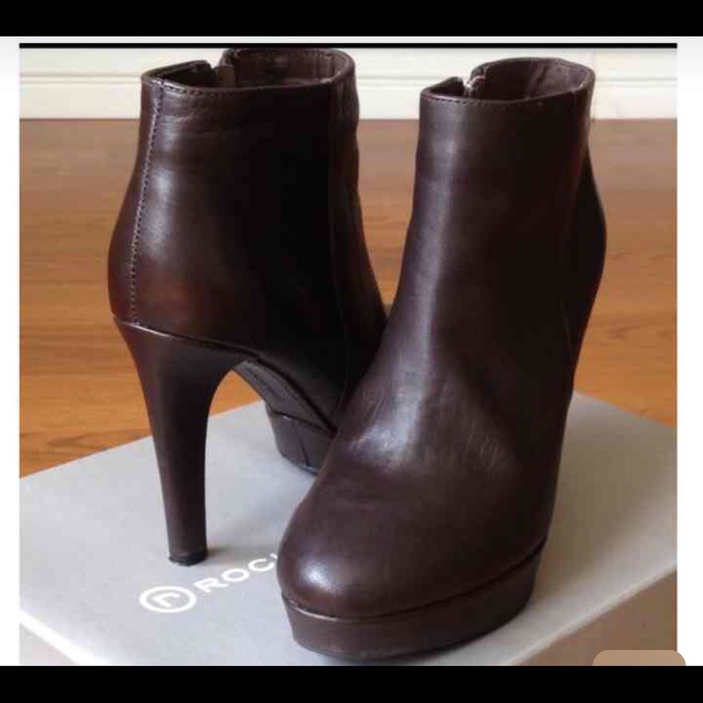 Brown leather platform booties