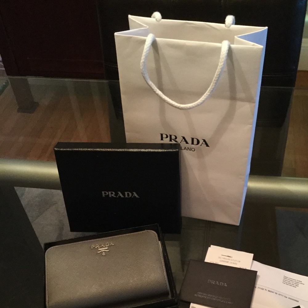 SOLD!! Prada Grey Leather Wallet