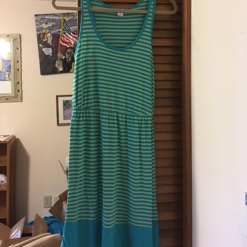 Green and blue striped dress
