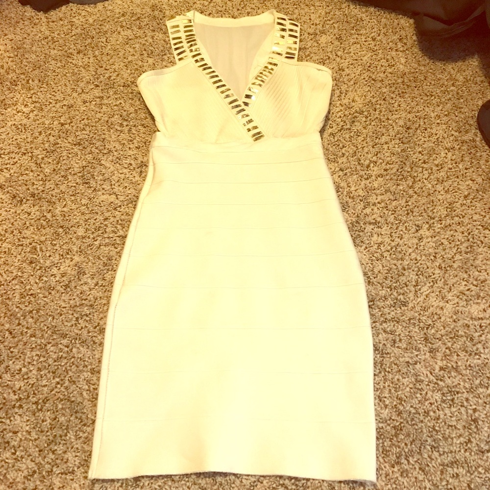 White mini dress with Gold accent