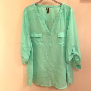 Mint green tunic length blouse