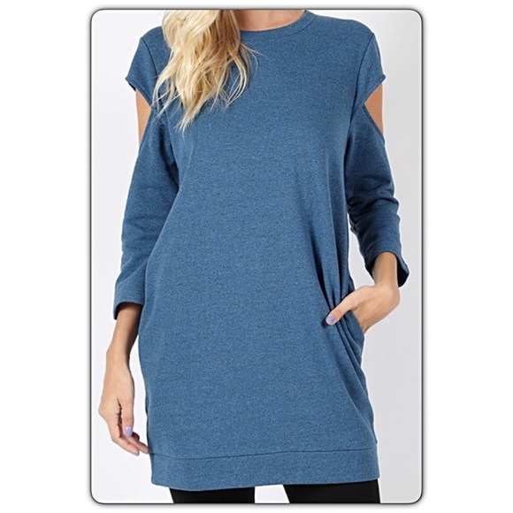 Extra Long Cutout SleeveTunic Sweatshirt Top sold - Picture 3 of 4
