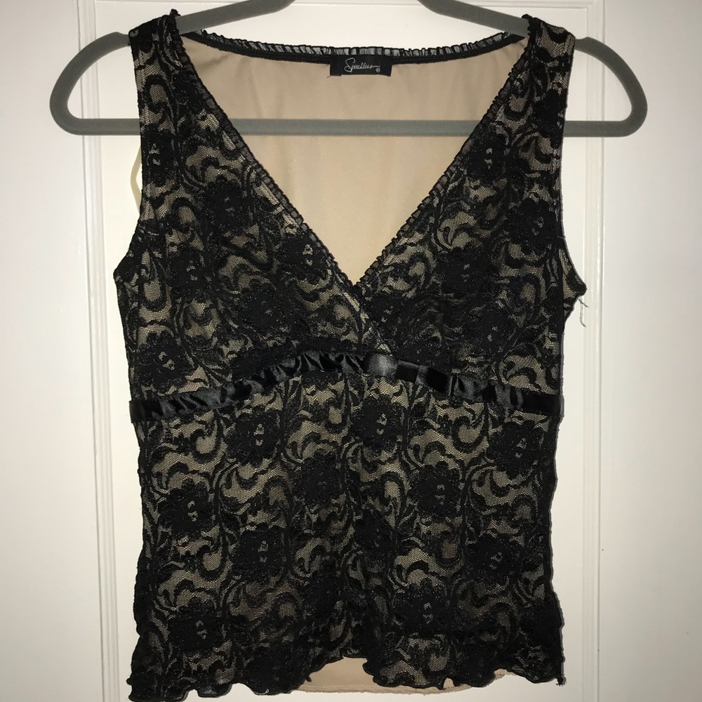 Black and Nude Lace Crop Top