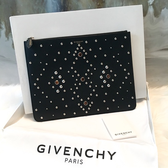 Auth Givenchy Black Studded Leather Clutch NWB - Picture 2 of 8
