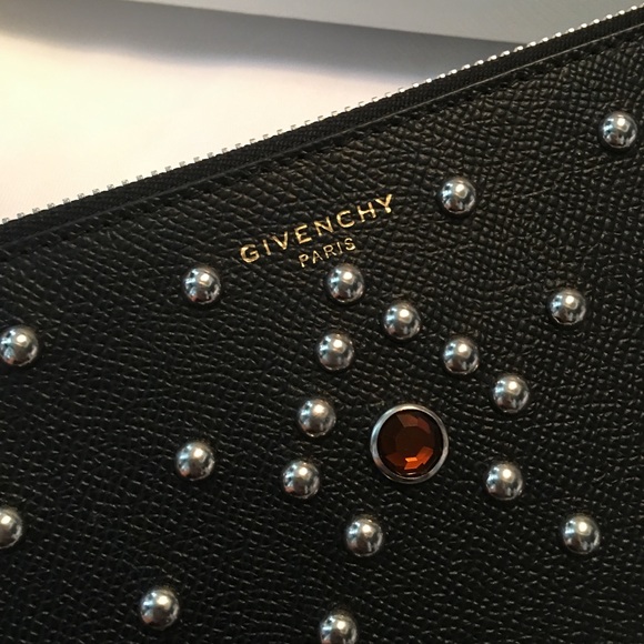 Auth Givenchy Black Studded Leather Clutch NWB - Picture 3 of 8