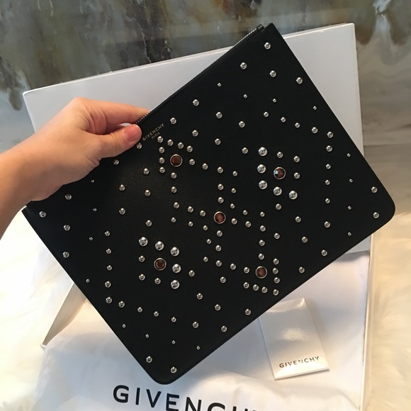 Auth Givenchy Black Studded Leather Clutch NWB - Picture 6 of 8