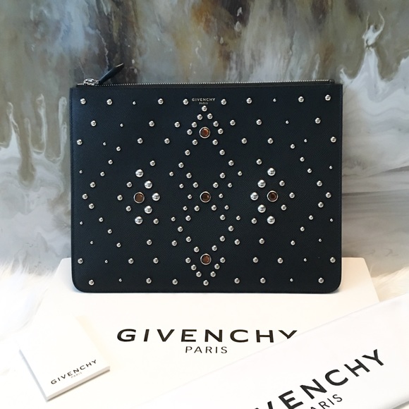 Givenchy Handbags - Auth Givenchy Black Studded Leather Clutch NWB