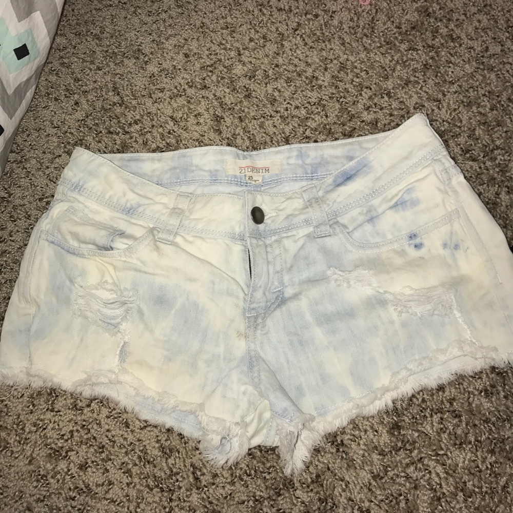 Acid wash distressed jean shorts