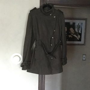 Military Inspired Pea Coat Style Belted Jacket