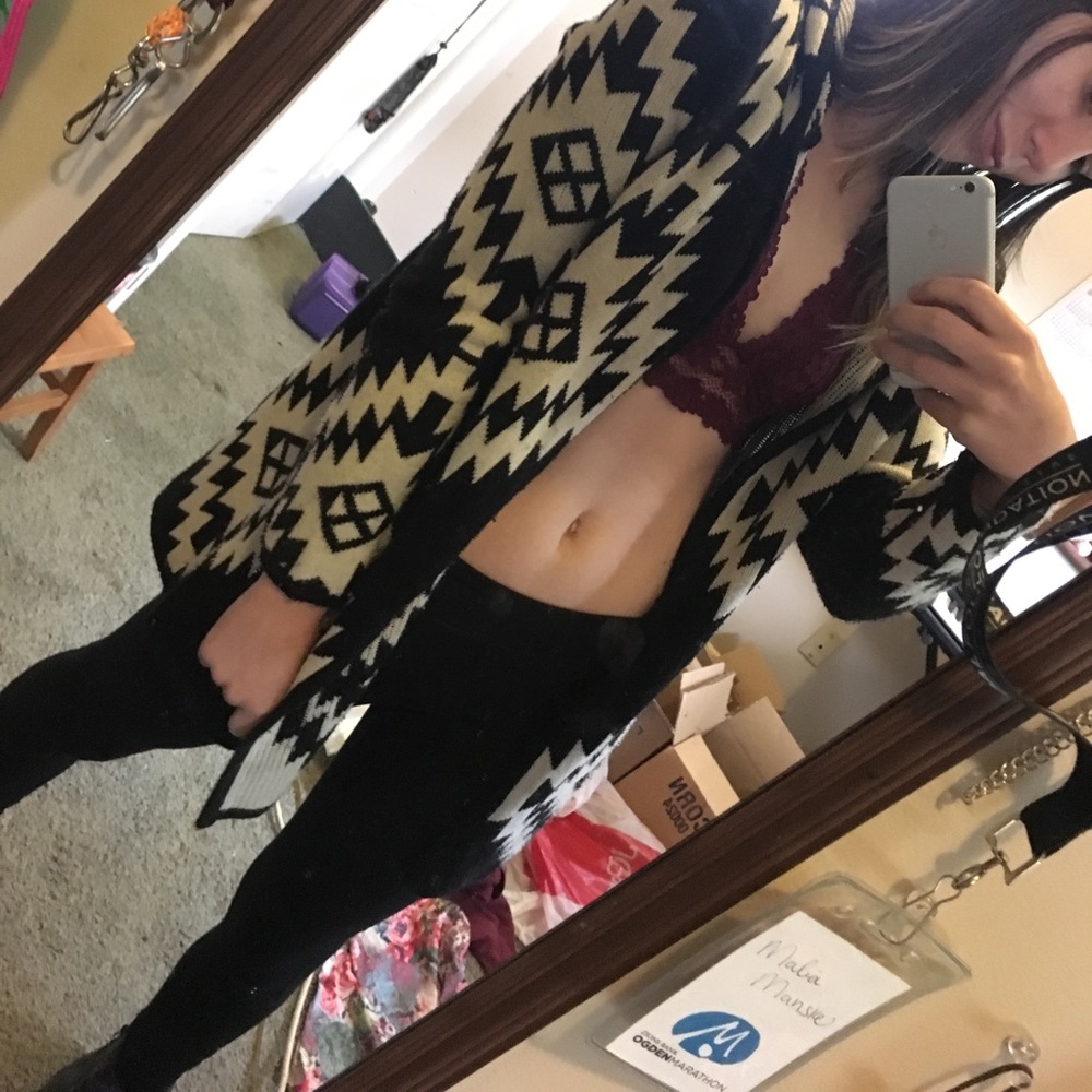 Black and off-white hooded cardigan