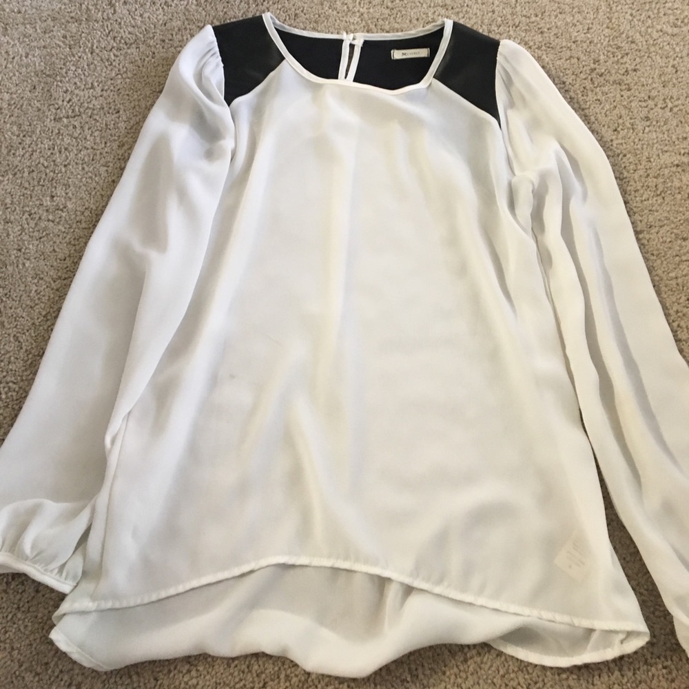 White with leather detail blouse