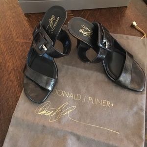 Black Metallic Patent Sandals