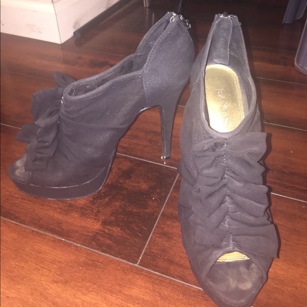 Backers, black peep-toe heels