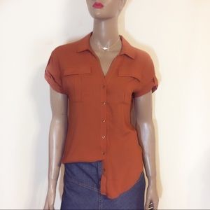 ANTHRO EDME & ESYLLTE RUST COLOR BUTTON DOWN TOP ANTHRO EDME & ESYLLTE RUST COLOR BUTTON DOWN TOP