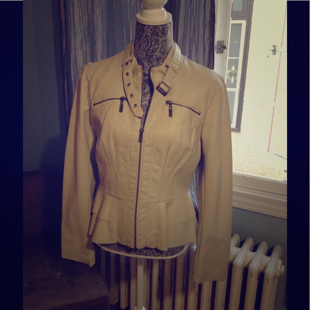 Faux leather motto jacket