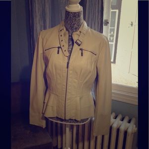 Faux leather motto jacket