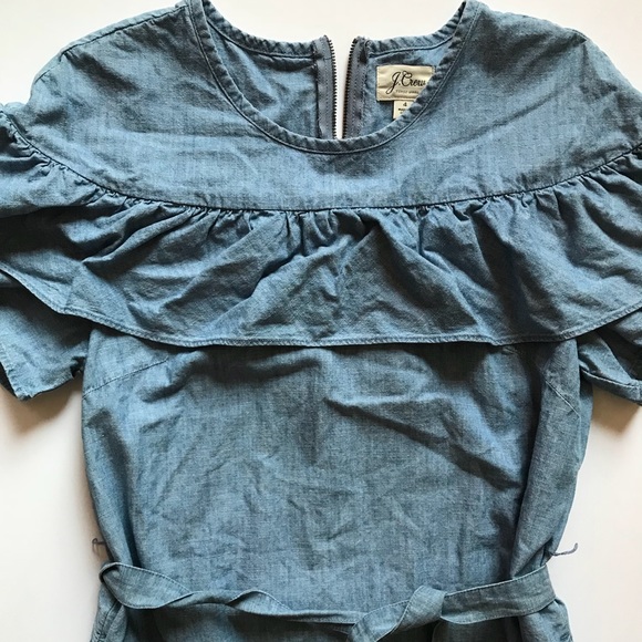 J Crew ruffle Edie chambray denim dress size 4 - Picture 5 of 7